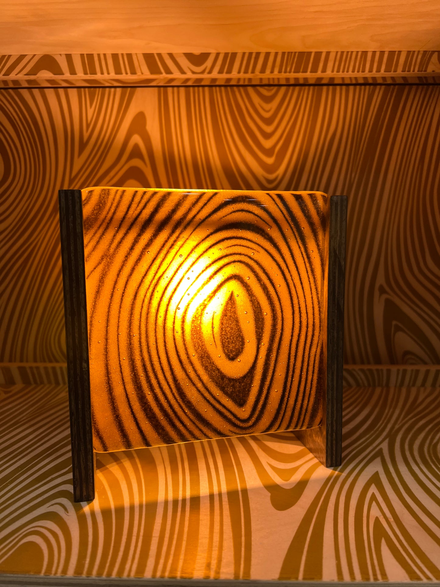 Amber & Green Fern Mosaic + Wood Grain 6" Story Light